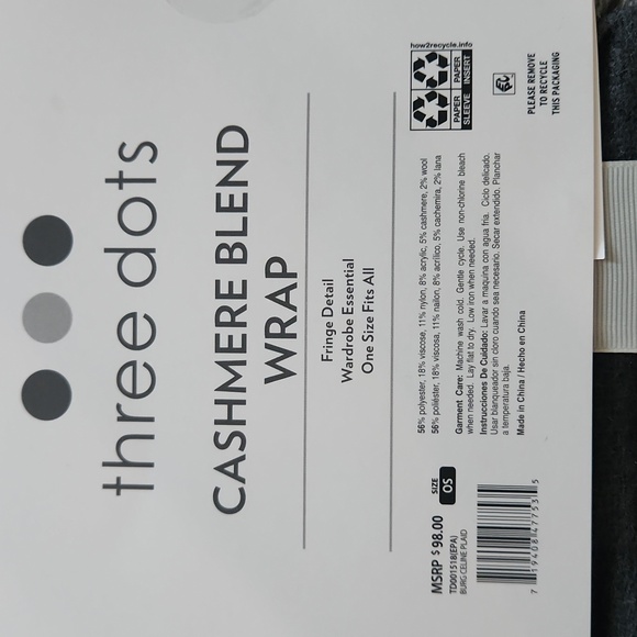 NWT Three Dots Burgandy Celine Plaid Cashmere Blend Wrap, One Size - Picture 5 of 5